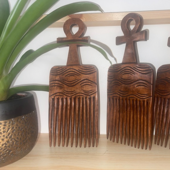 Afro comb in ebony wood - Ankh