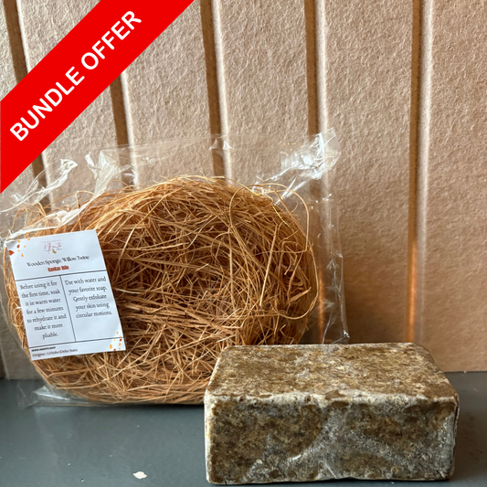 The bundle: 1 black soap square + 1 wooden sponges set
